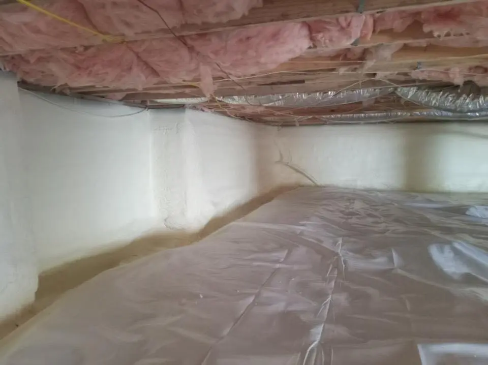 Crawl space encapsulation with closed-cell spray foam for Roof Waterproofing in Woodbridge